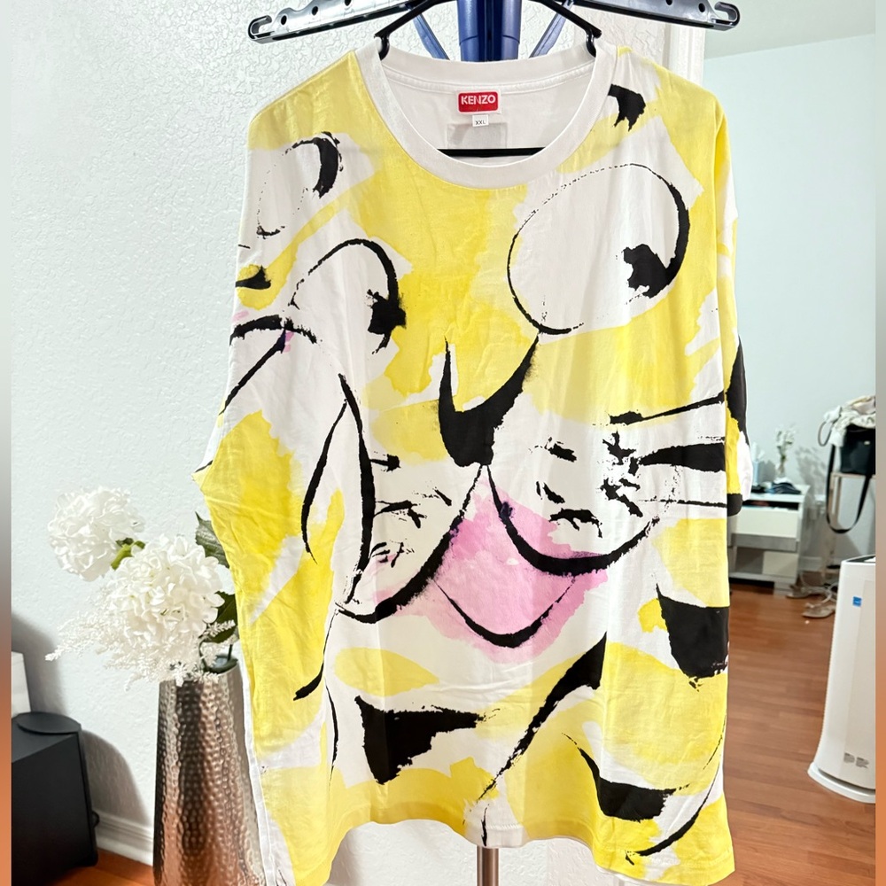 Kenzo Yellow and Pink Graphic Tank Top